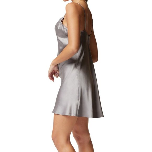 BEBE NWT Silver spaghetti strap slip dress SIZE: Large Armpit to armpit 21” - Picture 2 of 12
